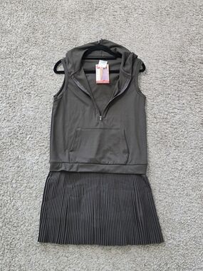 Hot Kiss Women's Brown Hooded Half-Zip Tennis Dress Skort w/ Pockets, Stretch M